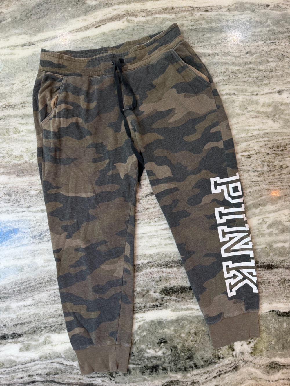 PINK Victoria's Secret Olive Camo Jogger Pants with Logo